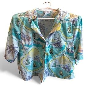 Cynthia Rowley Pastel Tropical Button Up Sailboat Catalina Colorful Beach Shirt